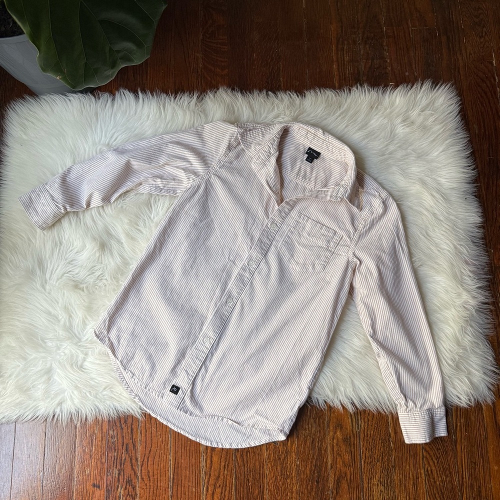 Art Class Boys Khaki Stripe Button Up Shirt Medium